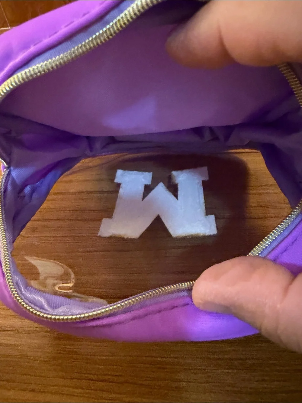 Preppy Clear Makeup Bag Initial M Purple Nylon Toiletry Pouch Travel Mini New